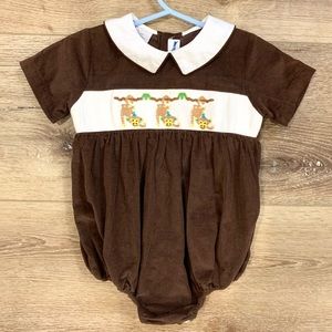 Hand Smocked Monkeys Brown 12 month Bubble from Boutique